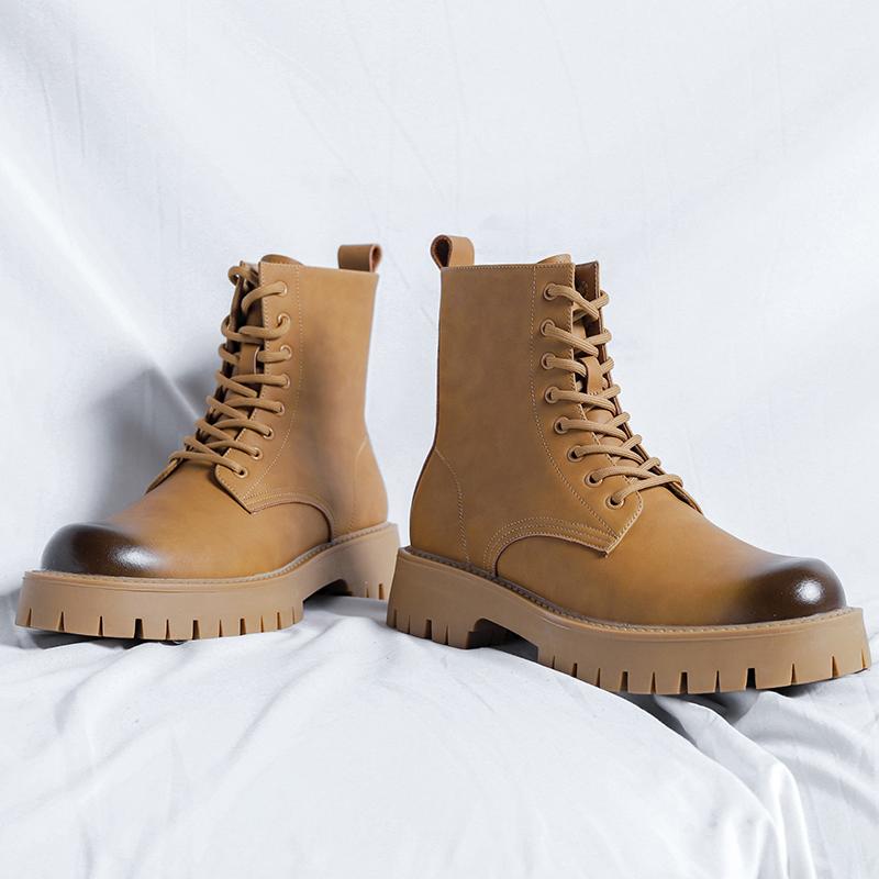 Fashion Leather Mens Ankle Boots High Top Shoes for Men Thick Bottom Male Motorcycle Footwear Stylish British Style Casual Shoes