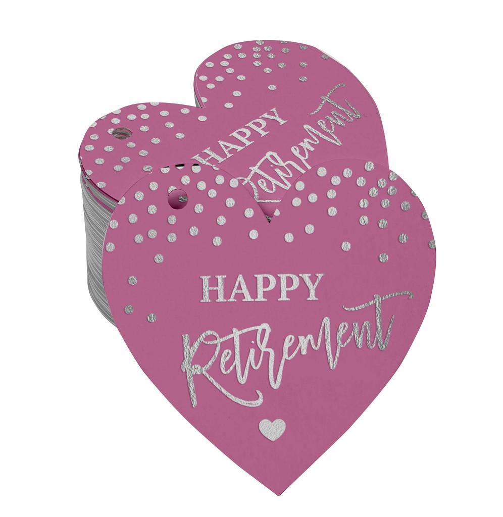 Inkdotpot Silver Foil Paper Hang Tag Happy Retirement Favor Tag 100 Pieces