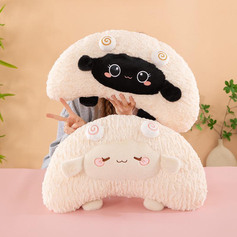 Almofada de Pelúcia de Ovelha Fofa com Material de Pelúcia Curta para Decoração de Cama Infantil