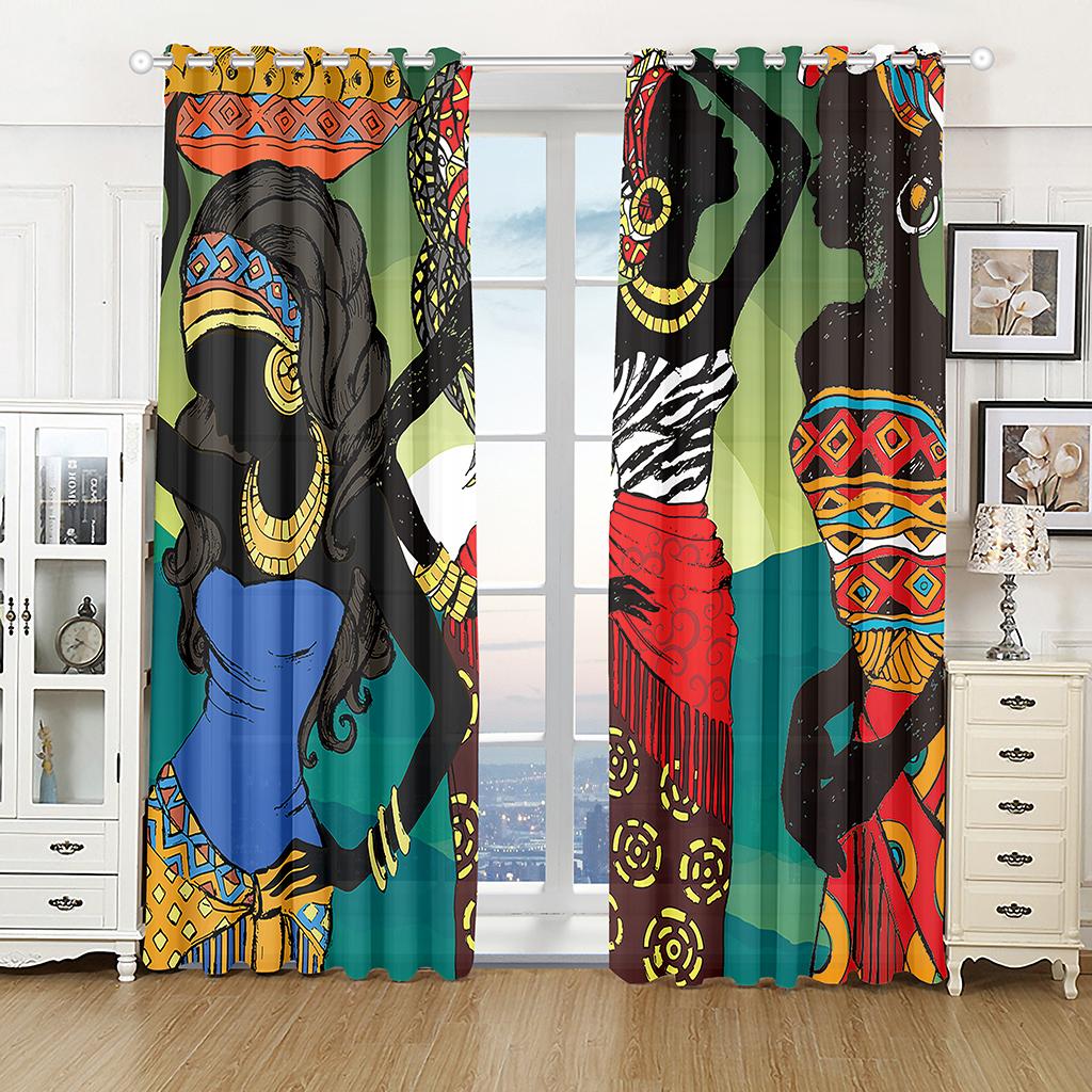 Luxusní Africká Tančící Žena Muž Doprava Zdarma Okenní Závěs Do Obývacího Pokoje Dětské Ložnice Koupelny Kuchyně Dveře Domácí Dekorace 2ks