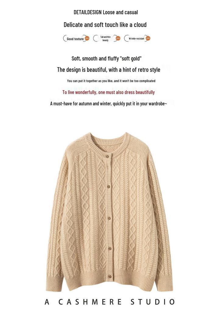 Women's Heavyweight Cashmere Cable Knit Cardigan Sweater - Autumn/Winter Collection