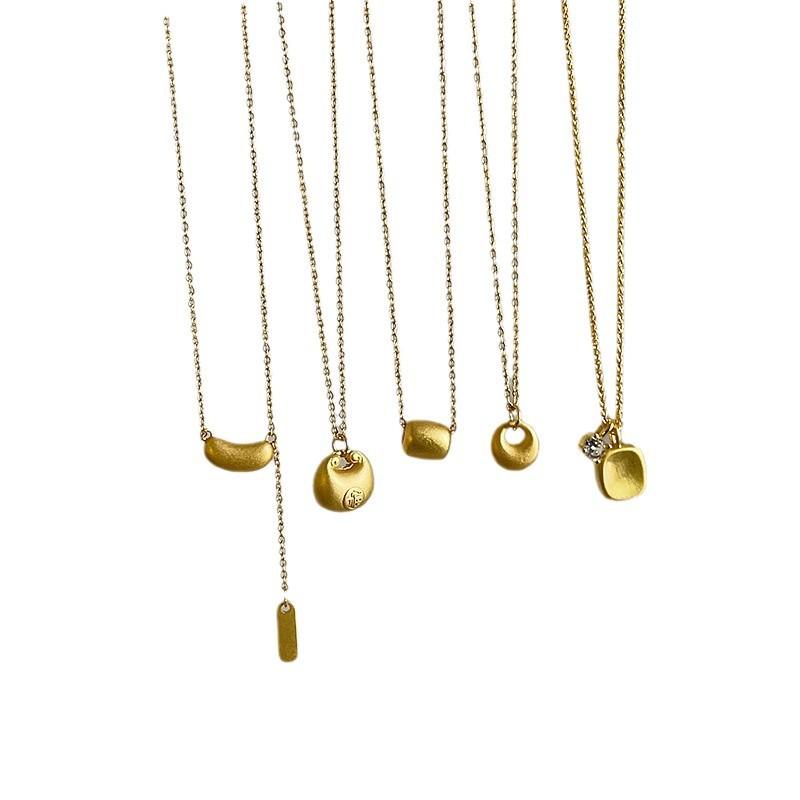 New Chinese Ancient Gold Chubby Fu Ingot Pendant Necklace Women'S Simple Fashion Temperament Versatile Neck Chain Sweater Chain