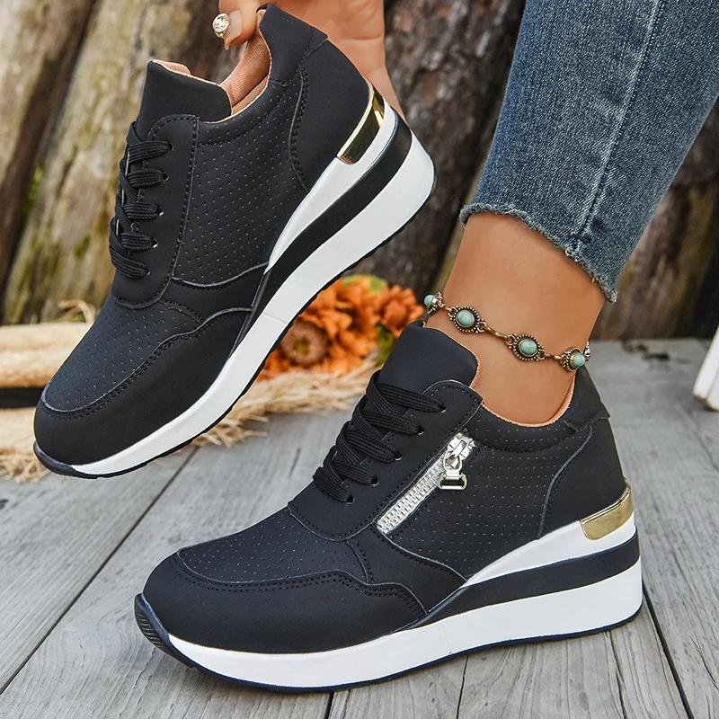 Fashion 2025 Autumn New Fashion Wedge Sneakers Women Lightweight Non Slip Casual Sports Shoes Woman Thick Sole Lace Up Chunky Sneakers