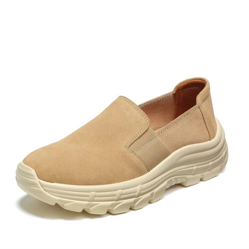 

Women Flats Ladies Mother Female Cow Suede Genuine Leather Shoes Loafers Sports Non Slip Breathable Vulcanized Shoes 43 бежевий