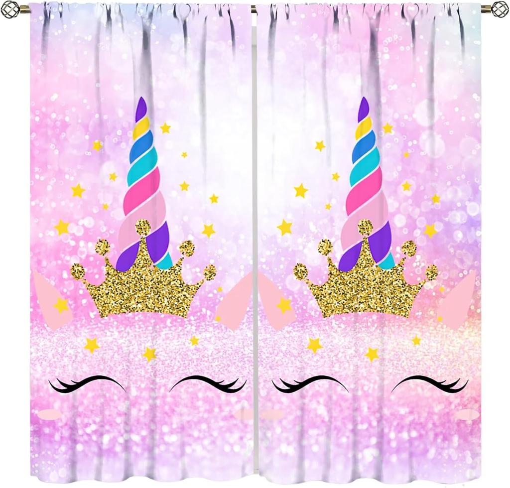 Kids Unicorn Curtains Purple Cartoon Rainbow Room Boys Girls Baby Decor Living Blackout Made Of Polyester Window Treatment