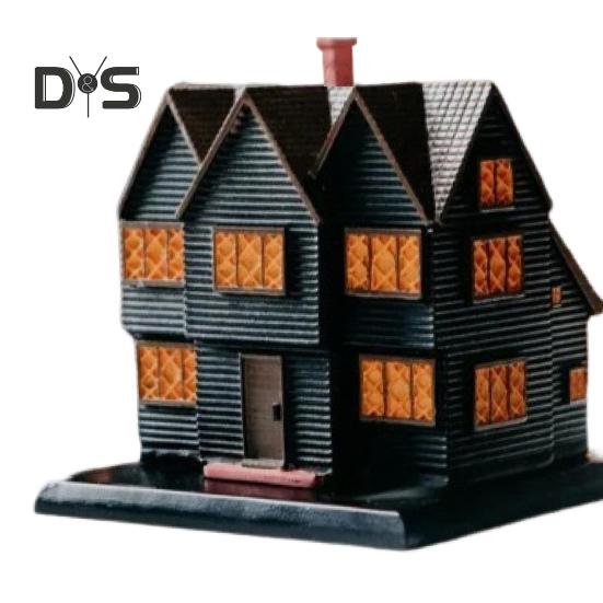 Schwarzes Haus Weihrauchbrenner, Harz, Hexenhaus, Weihrauchkegel, Stickhalter, Halloween-Party, Desktop-Dekoration, Ornament