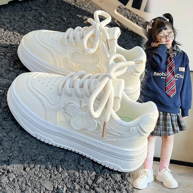 Kids White Casual Sneakers 2026 Breathable PU Leather Low-Top Unisex Sport Shoes Fall