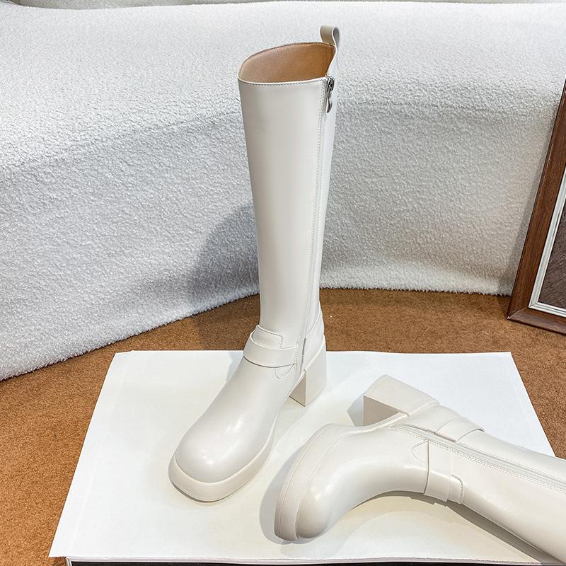 Boots Women's Autumn New Thick-soled High Knight Boots Belt Buckle Thick Heel Western Cowboy Boots Children