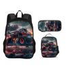 Monster Jam Round Front Bag Backpack Pen Bag Ice Bag 3Pcs Set Cartoon Print Student's Best Campus Companion Birthday Gift