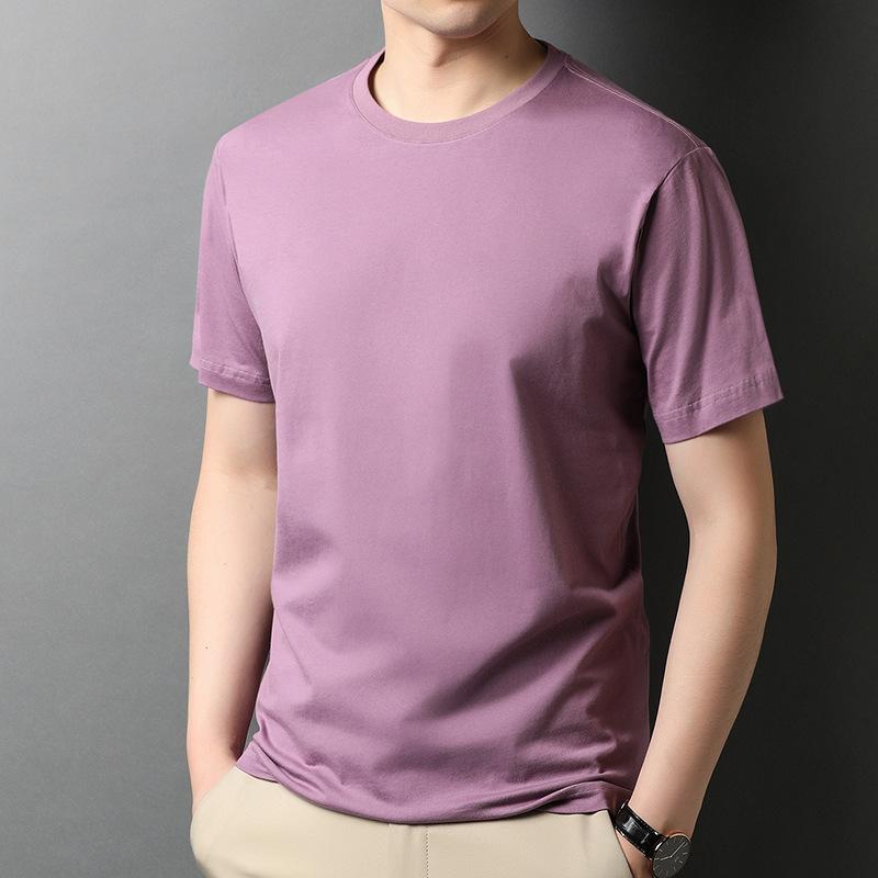 Baumwoll-T-Shirt, kurzärmelig, schmal, trendig, einfarbig, 80-fädige merzerisierte Baumwolle, Herren-T-Shirt mit halblangen Ärmeln