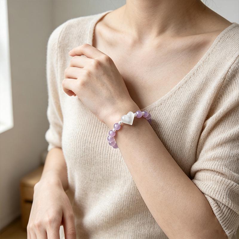 Purple Agate Heart-Stealing Bracelet: Enchanting Peach Shell Beads for Women, Luxurious High-End Charm