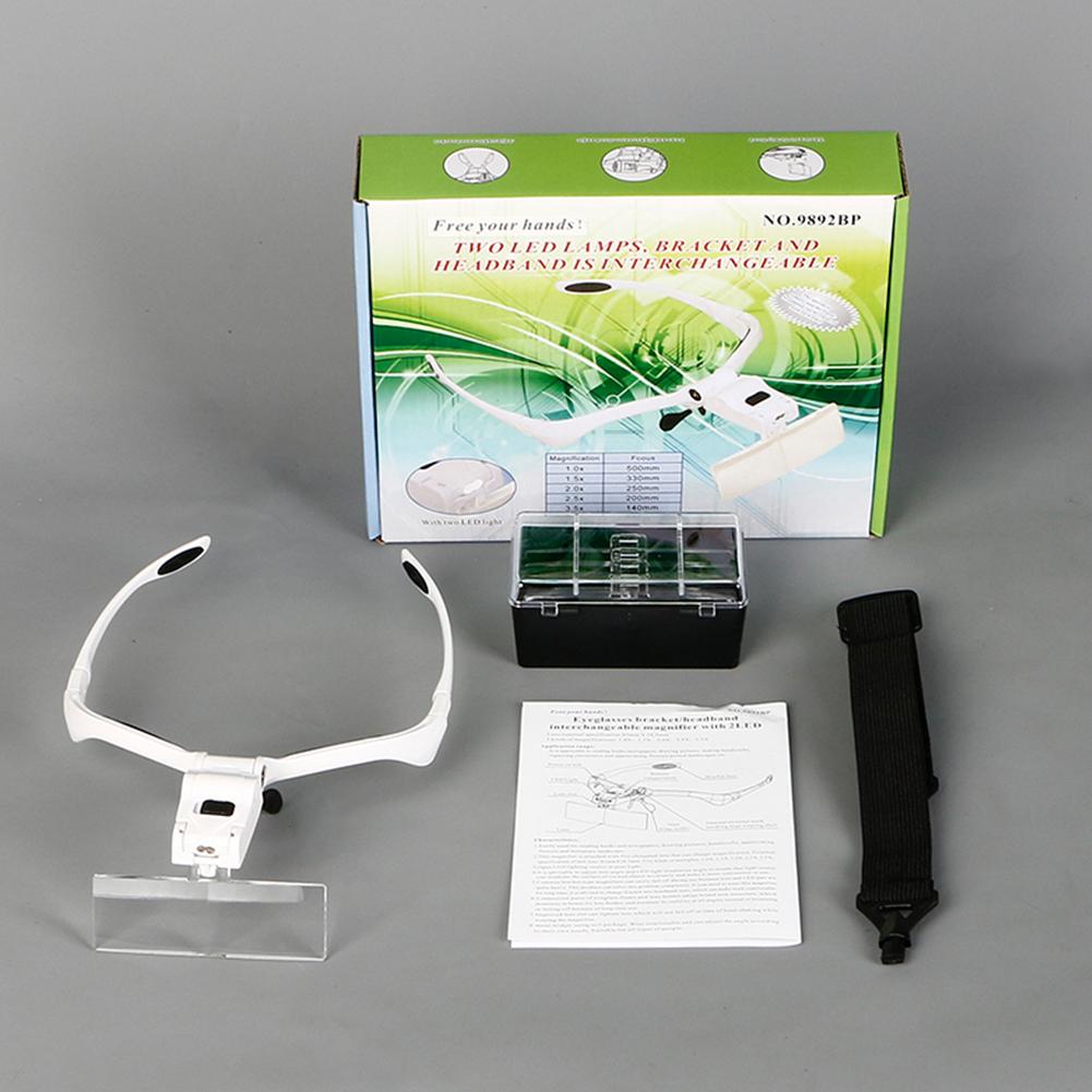 LED Hoofdmagnifier met 2 LED-lampjes Handsfree Hoofdband Vergrootglas Verlicht Vergrootglas voor Horlogereparatie Lezen