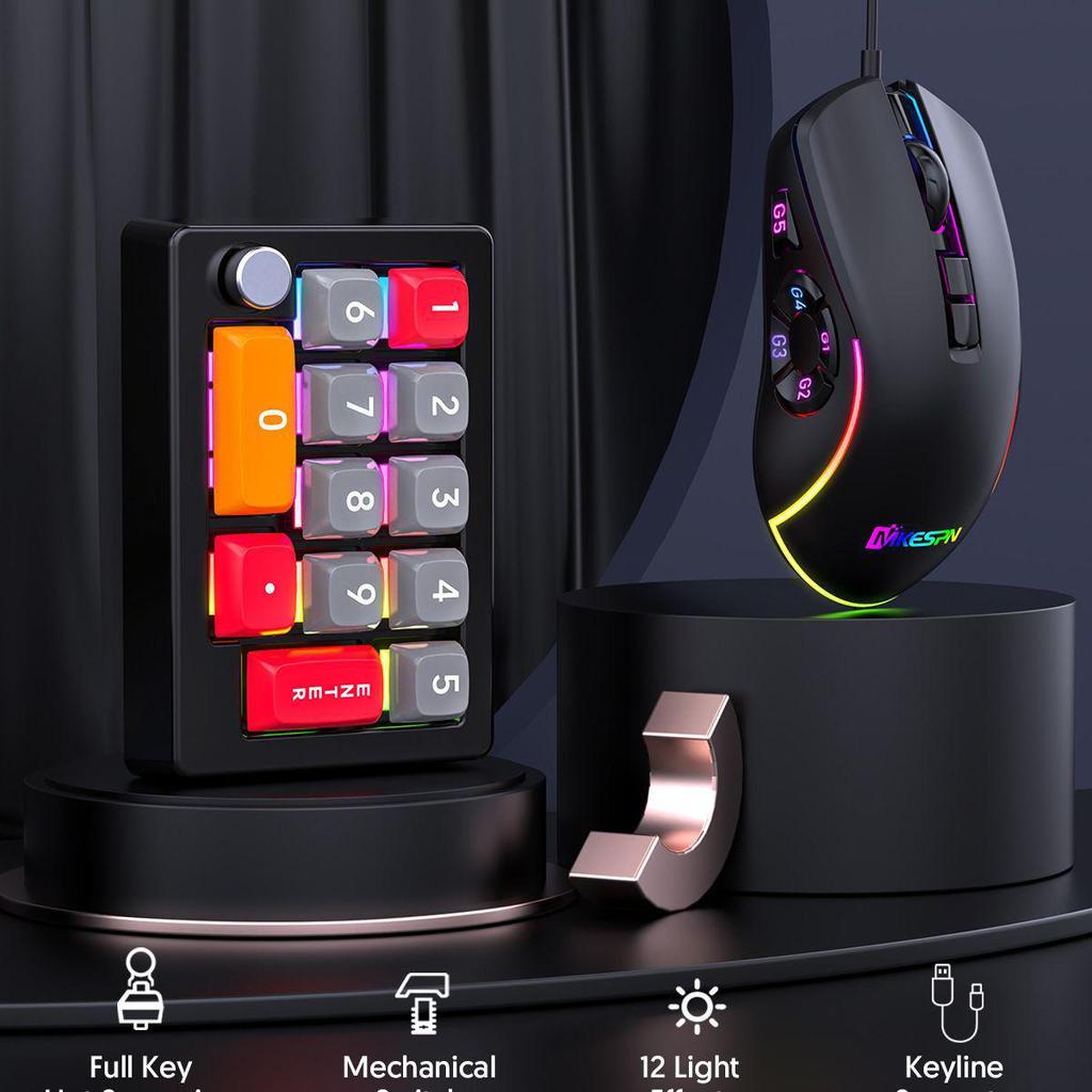 13-Key Mechanical Numeric Keypad with Macro Programming, Custom Knob, Multimedia Controls, Hot-Swappable Red Switches