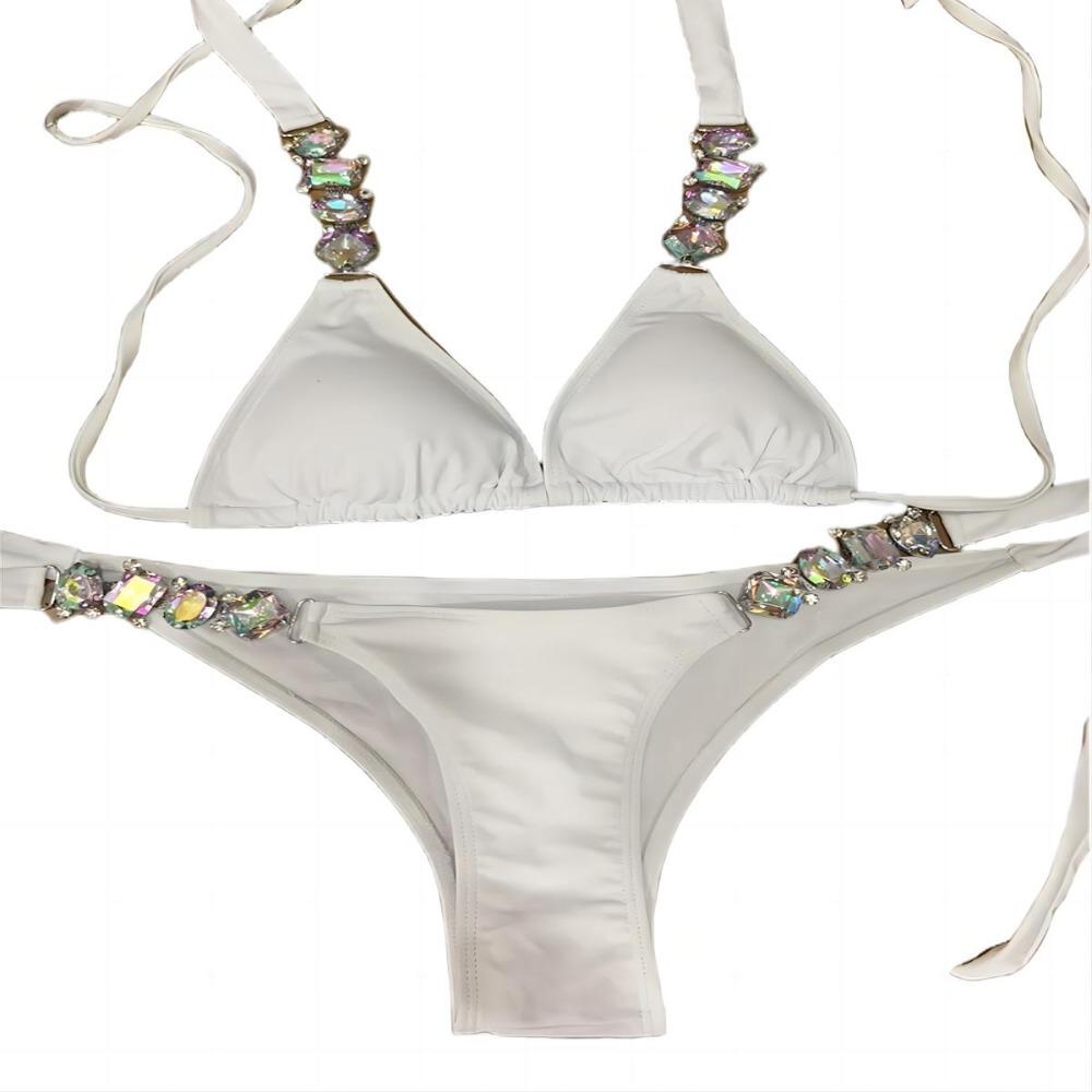 Bøyle Svømmetoppsett Svømming Badedrakter Bandasjedrakt Sexy Kvinner Bikini Diamant Strand Badetøy Bandeau Tenåringsjente Svømmedrakter