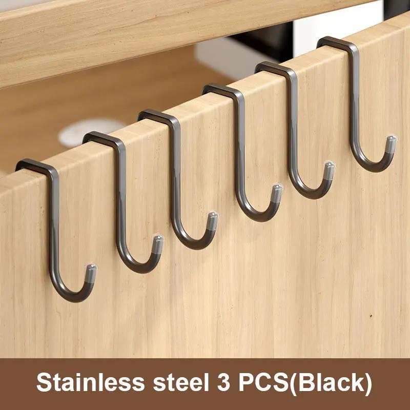Stainless Steel Hook Free Punching Double S-Shape Hook Kitchen Bathroom Cabinet Door Back Type Coat Towel Storage Hanger