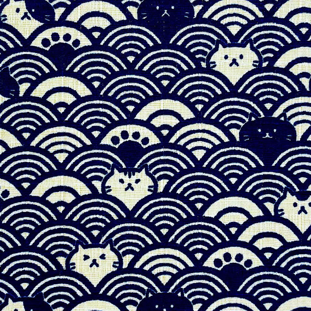 Large Goshuincho Stamp Accordion 12 24 pages 24 48 pages [Wave Cat] (Temple Book), Type, columns, (single-sided) / columns, (double-sided) (Navy)