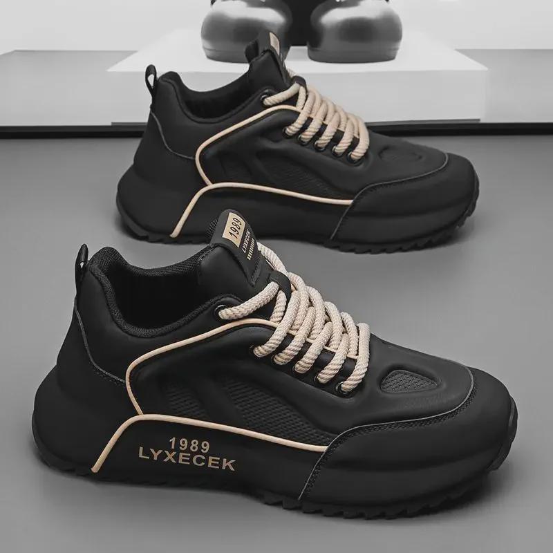 Modne męskie buty sportowe casual ze skóry i siateczki, zwiększające wzrost, na rok 2024