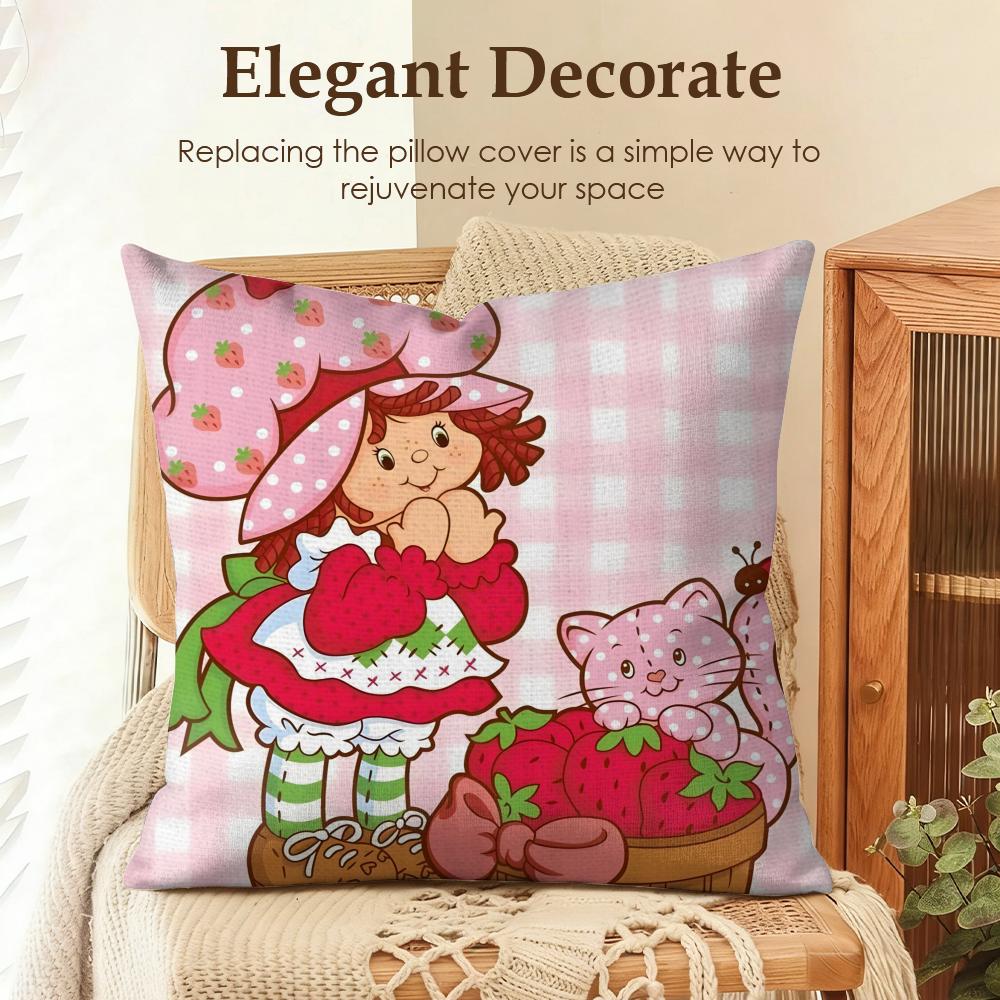 

Cute SStrawberry Shortcake Cushion Cover Natural Linen Organic Fabric DoubleSided Printing Sofa Home Decor Gift Pillow Case 30x30cm