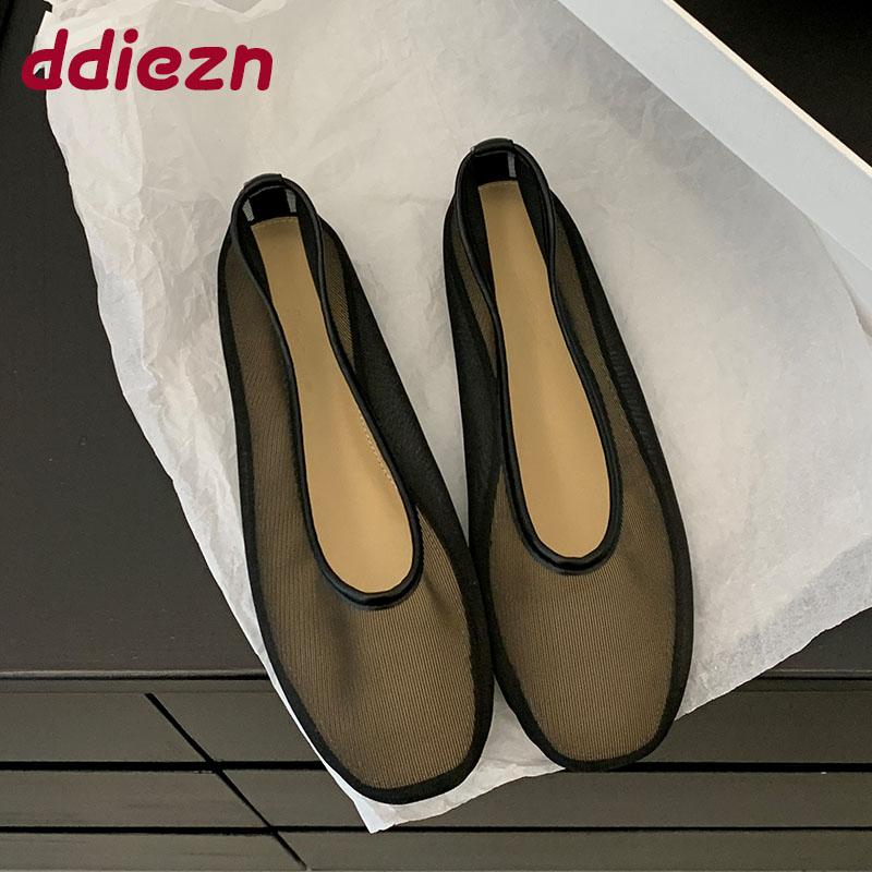 Fashion Fashion Shallow Women Ballet Flats Dance Shoes Luxury Female Slides Footwear Mesh Breathable Ladies Flats Slip On Shoes