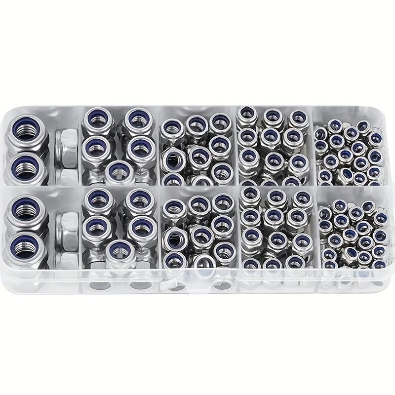 230pcs Grade A Stainless Steel Lock Nut Set with Nylon Inserts, Fully Threaded, Right Hand Thread, Anti-Loosening Design
