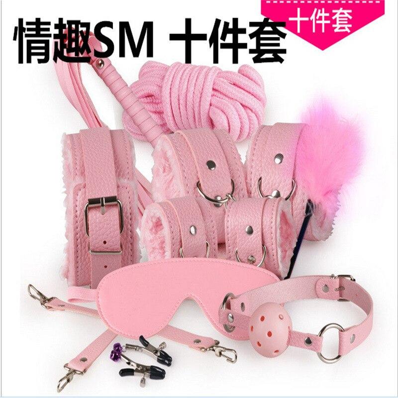 Role-playing 10 PCs BDSM Adult Sex Plush Cuff Lace Up Drawstring Sexy Bedding Strap Couple Sex Toy Set Popular