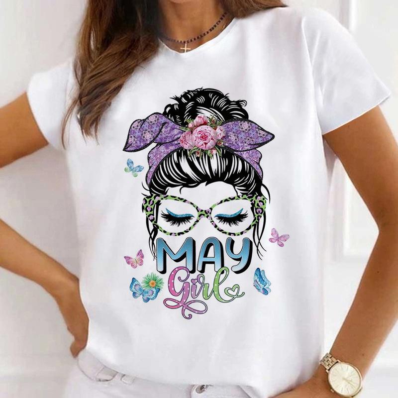 MOMO Printed Women's Short-Sleeved T-shirt round Neck Graphic Top Aesthetic Clothing Summer polyester fabricfor Women Model