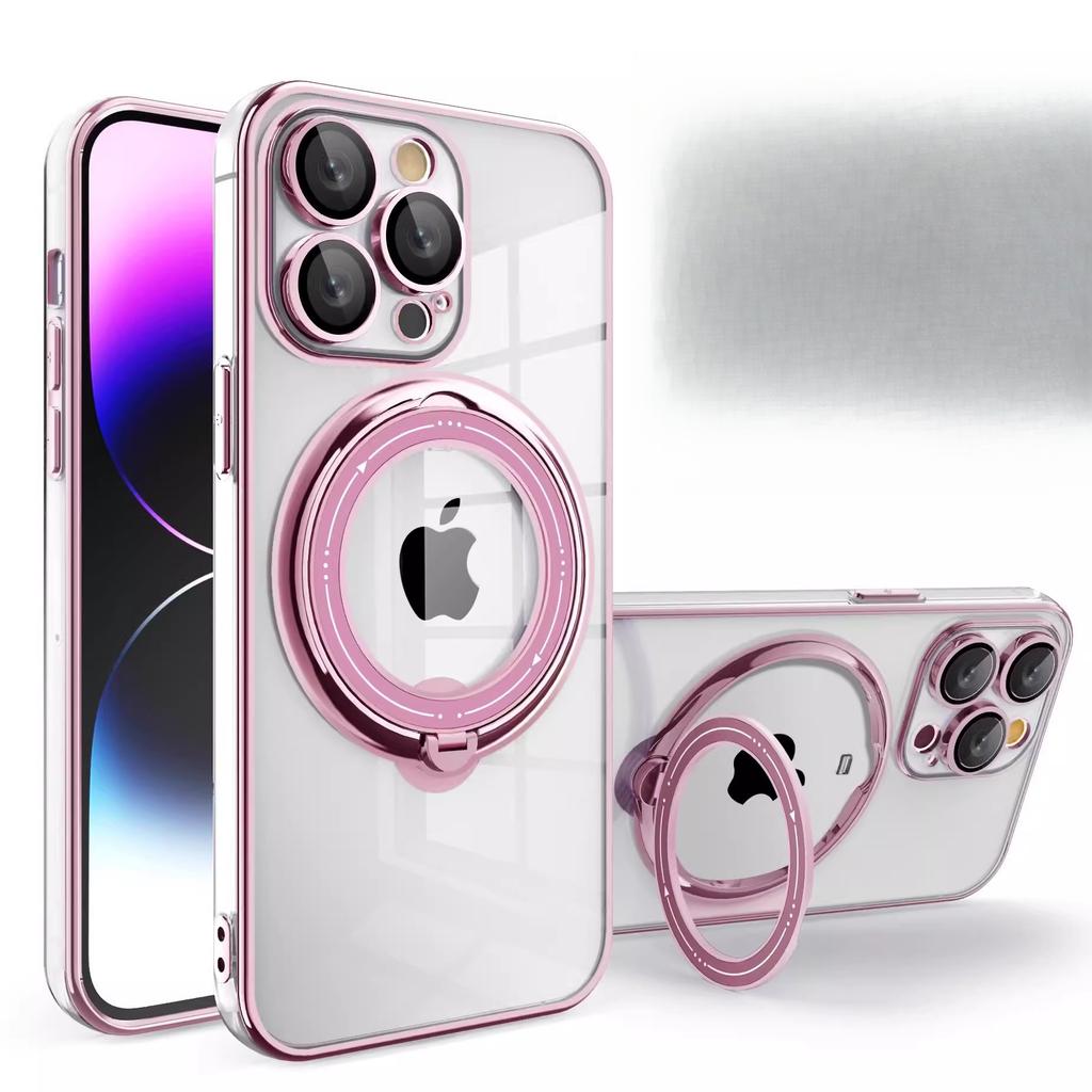 Applicable To IPhone16ProMax Magnetic Charging Mobile Phone Case Transparent Rotating Bracket Apple 15 Anti-fall Protection Case 14