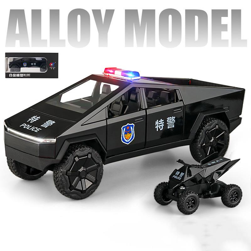 1:24 Tesla Cybertruck Truck Alloy Toy Car Model Diecasts Vehicles Pickup Motorcycle Car Decoration Kid Boys Toys Christmas