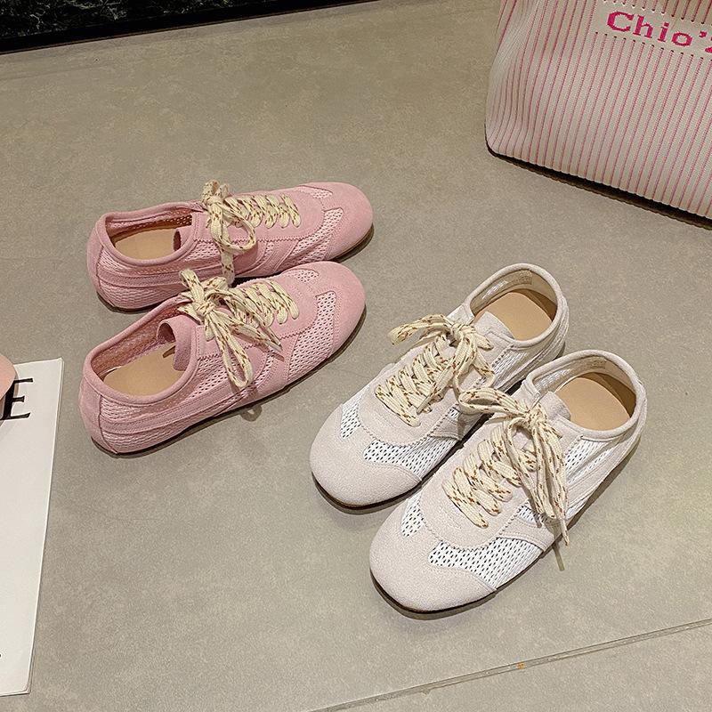 Cowhide German training shoes women's 2025 summer new mesh breathable retro casual sports shoes flat bottom low top board shoes women