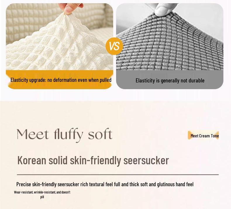 Universal Cream Seersucker Sofa Slipcover - Full Wrap, Four Seasons, One-Piece Protective Cover for Double & Triple Sofas
