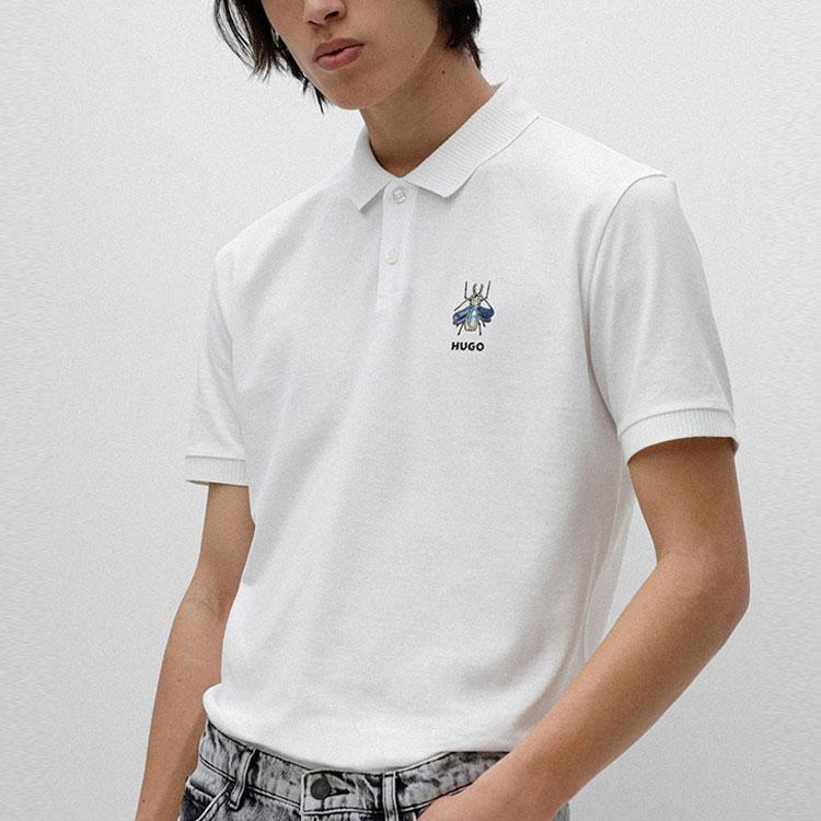 HUGO BOSS Polo Shirts Men's White Polo Collar Moderate Straight Fit 50465832-100