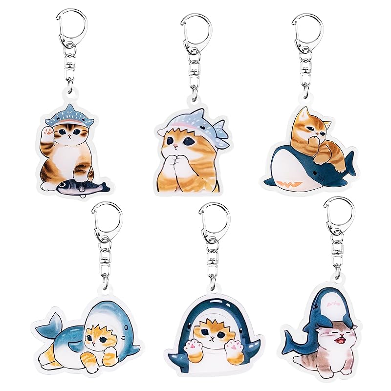 

[Fantasyon] set of 6 cat cat key ring cute Moff-Sand see cherry blossoms cat ink cat shark cat seal acrylic keychain bag mobile phone pendant key key