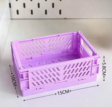 Small Foldable Mesh Desk Snack Basket - Purple Storage Box for Home and
