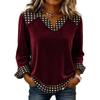 Plus Size Women V Neck Long Sleeve Polka Dot Patchwork Casual Sweatshirt