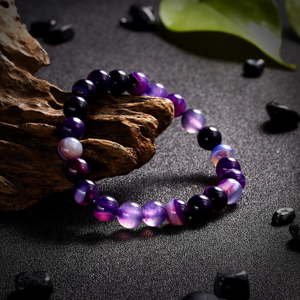 Minimalist Natural Purple Stone Beaded Bracelet for Man Women Crown Chakra Anxiety Relief Energy Yoga Accessories Jewelry Gift