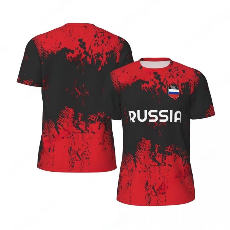 Russian Flag Pattern Men's Football Summer 3D National Emblem Loose Quick Drying T-shirt