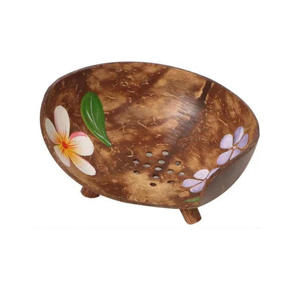 

Creative Country Style Coconut Shell Bowl with Hole Storage Soap Box DIY Coconut Tray Ornaments