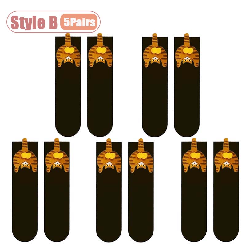 

3/5pairs Cartoon Cat Egg Couple Socks - Cozy Mid-Calf Cotton for Winter, Christmas Gift for Cat Lovers & Families,Women Socks One Size