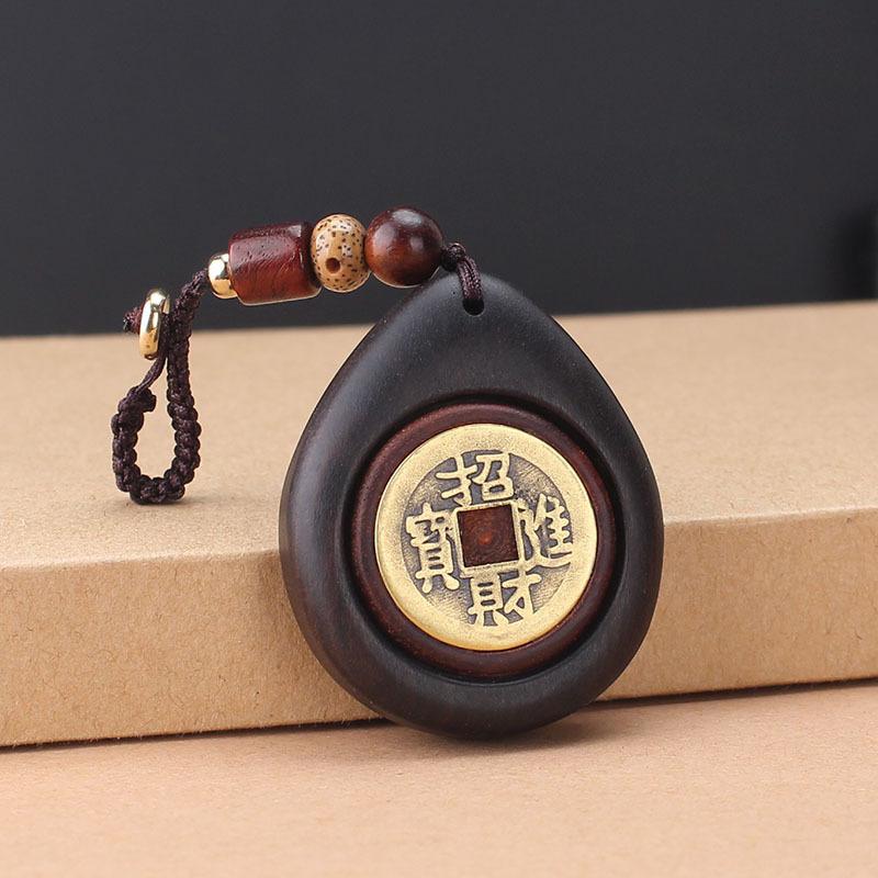 

Natural ebony copper coin car keychain men s and women s retro high-end bag hanging handle piece rotatable pendant pendant