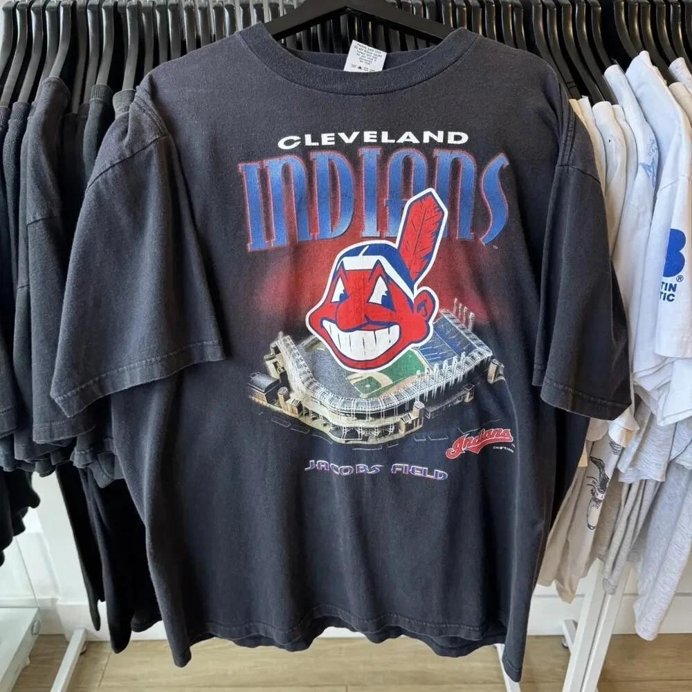 Ретро футболка с коротким рукавом Cleveland Indians, цвет черный, унисекс XXXL