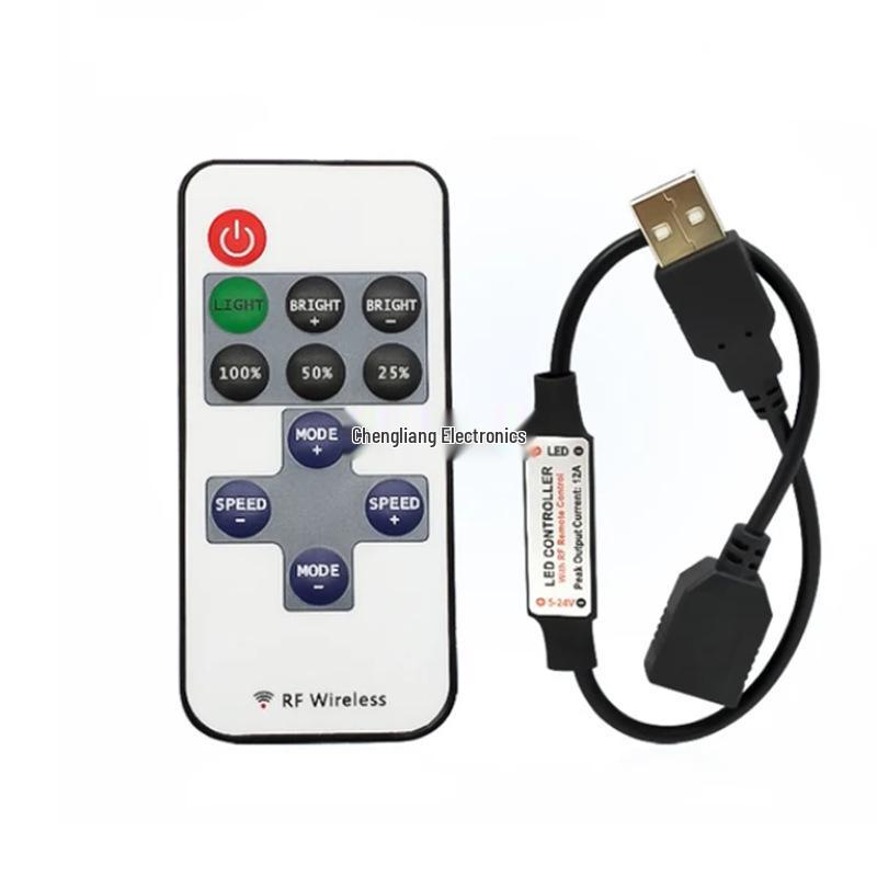 11-Key Single Color Mini RF LED Strip Controller & Dimmer, 5-24V