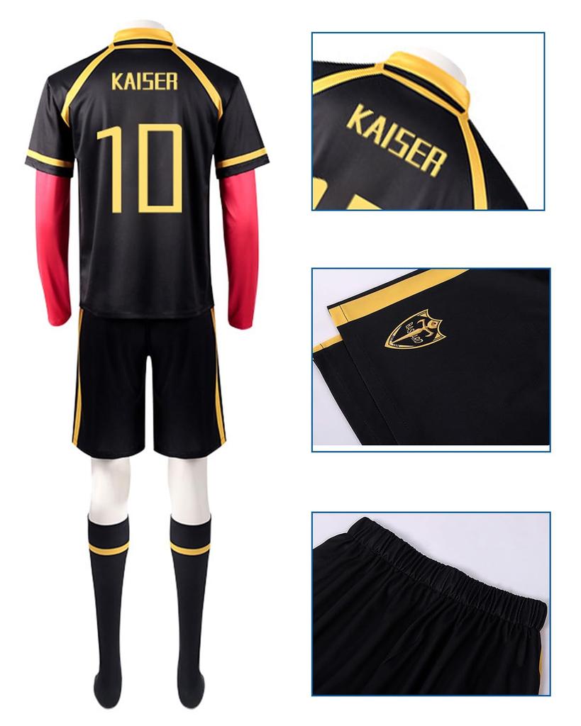 Blue Rock Kaiser Cosplay Costume with Number for School and Stage Performances with Size [Excellent Quality] Wig, 10, Red, Adults, Cosplay, Festivals,
