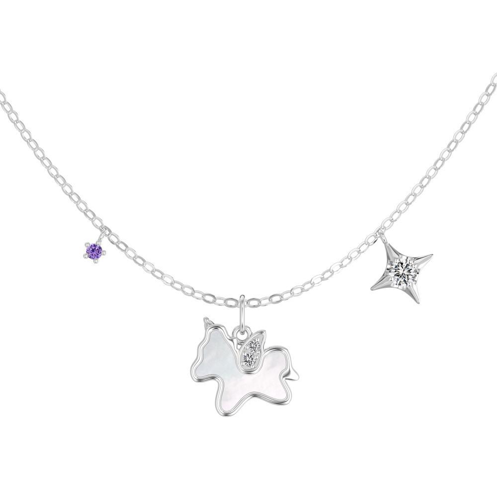 

S925 Sterling Silver Horse Necklace - Exquisite Mother-of-Pearl Clavicle Chain, New Year Gift for Women S925 Silver