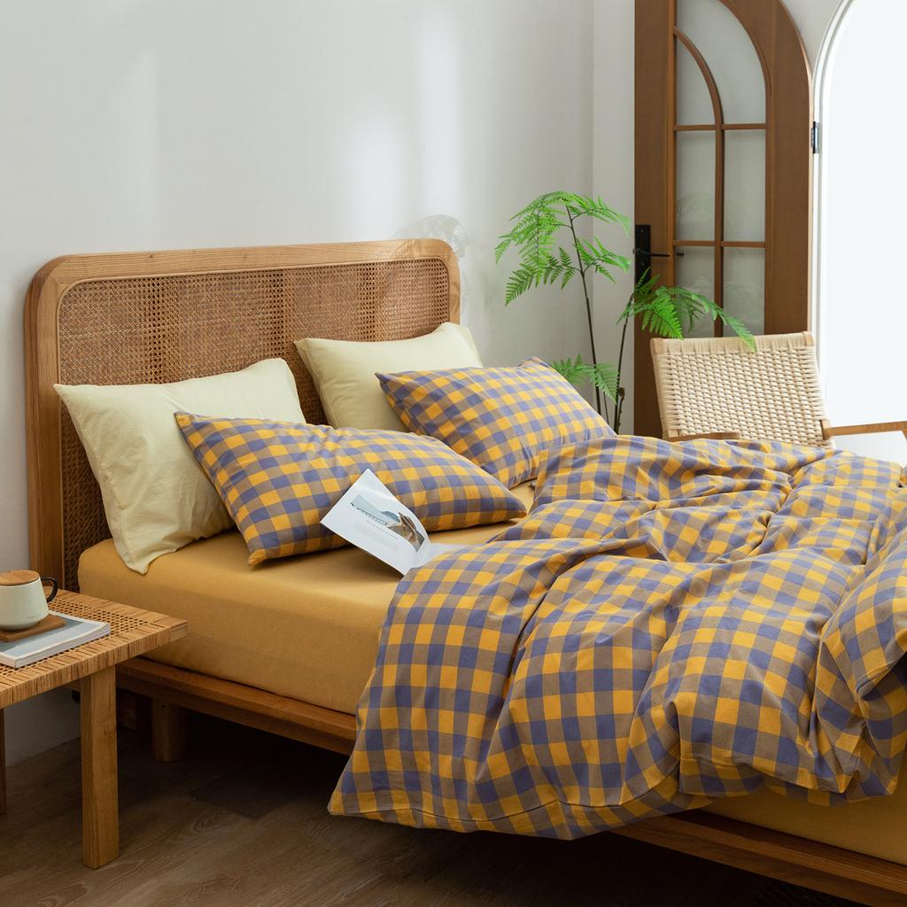 Class A Washed Cotton 4-piece Set King Duvet Cover Queen Size Option Pure Cotton Bed Sheet Pillows Zipper Closure Solid Color EU