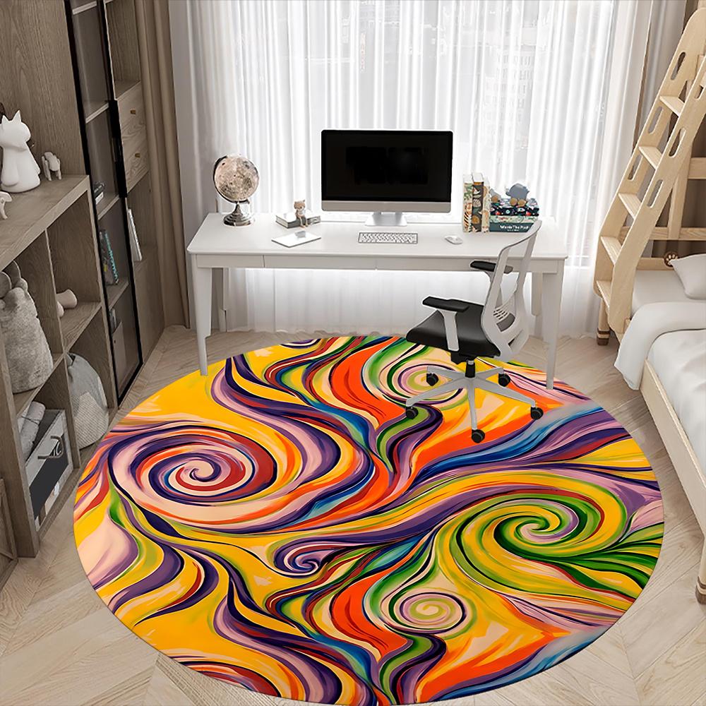 1pc Swirls Abstract Office Round Area Rug, Indoor Mat Suitable ForOffice, Under Office Chairs Bedroom Living Room Home Decor, Room Deco Q033