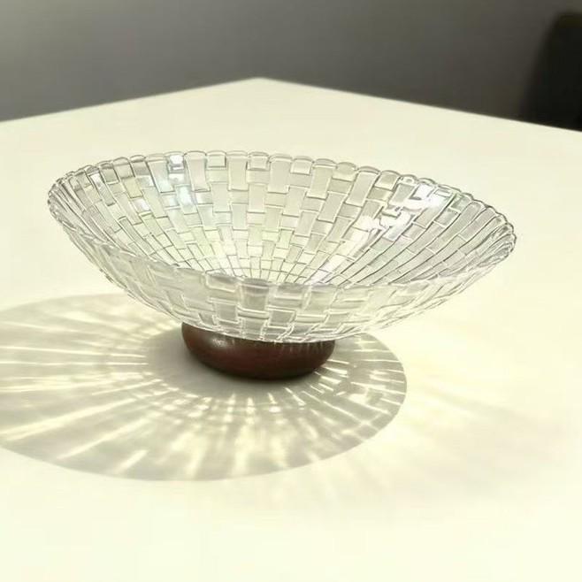 Vintage Glass Fruit Bowl with Wooden Base - Modern Home Coffee Table Snack & Dried Fruit Plate, Personalized & Exquisite Design
