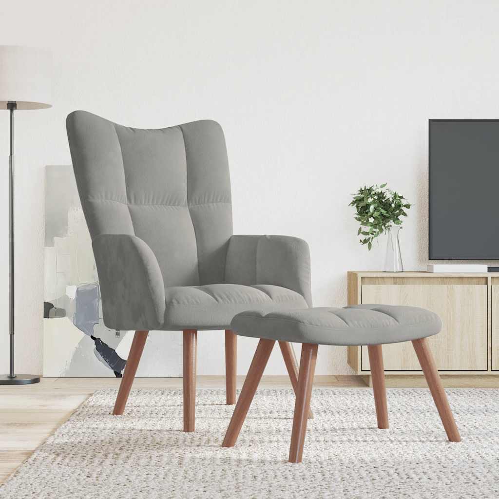vidaXL Relaxsessel mit Hocker Hellgrau Samt