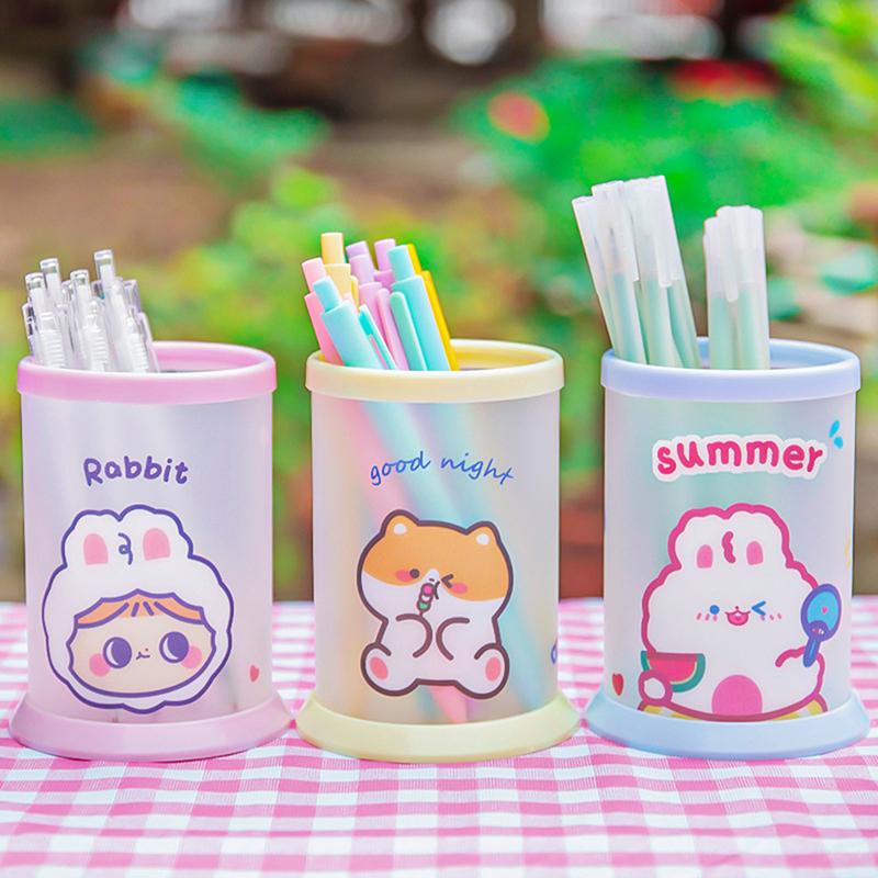 Kawaii Pen Holder Desktop Organizer  Cute Bear Bunny Stationery Cosmetics Storage Box