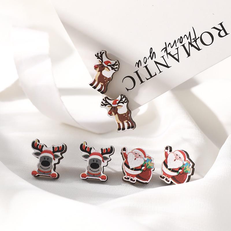 Cute Cartoon Christmas Earrings Set - 6 Pieces, Women's High-End Festive Jewelry