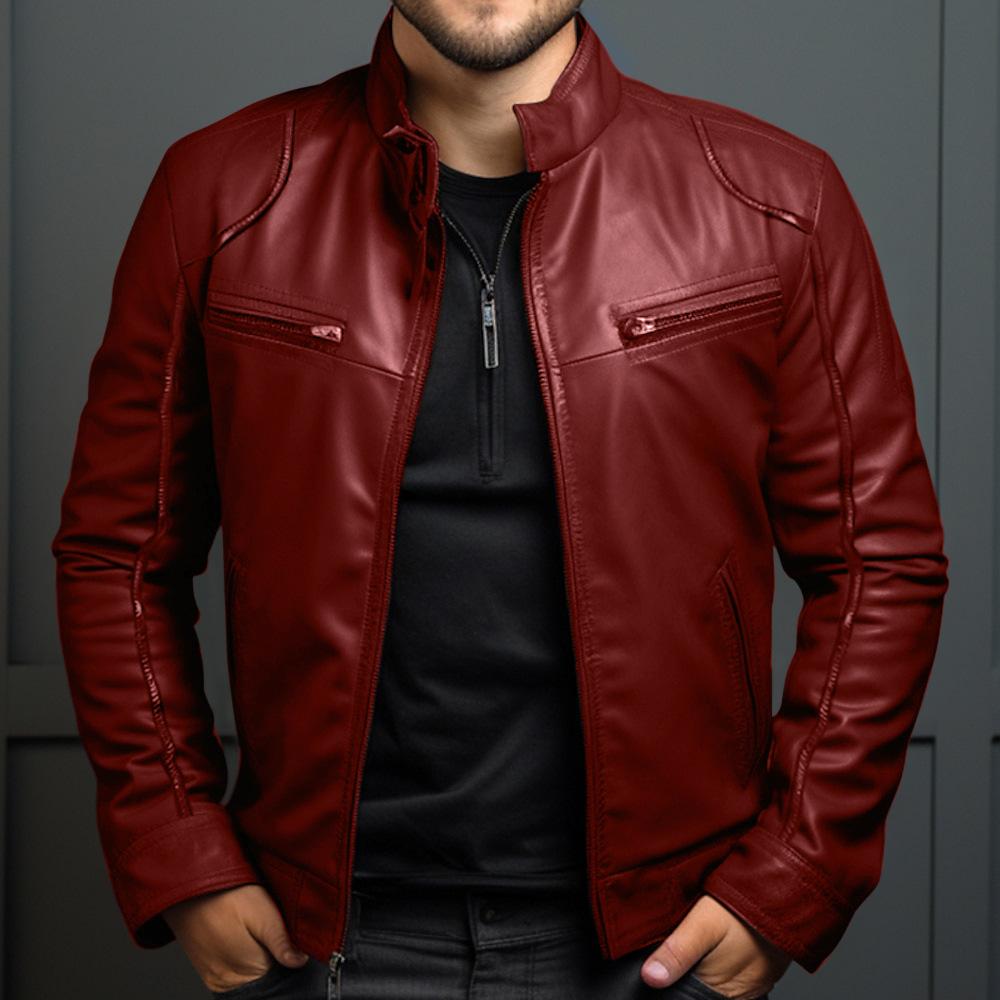 European and American men's motorcycle leather jacket men's teen stand-up collar punk leather jacket men
